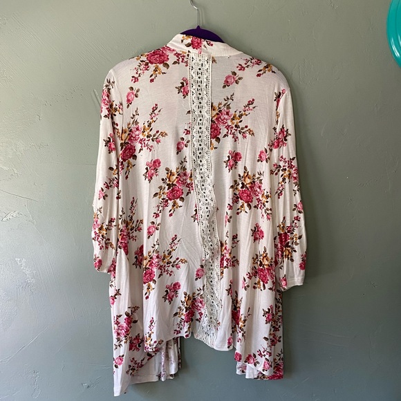 Floral cardigan with 3/4 sleeves and lace insert, size 0 - Picture 10 of 10